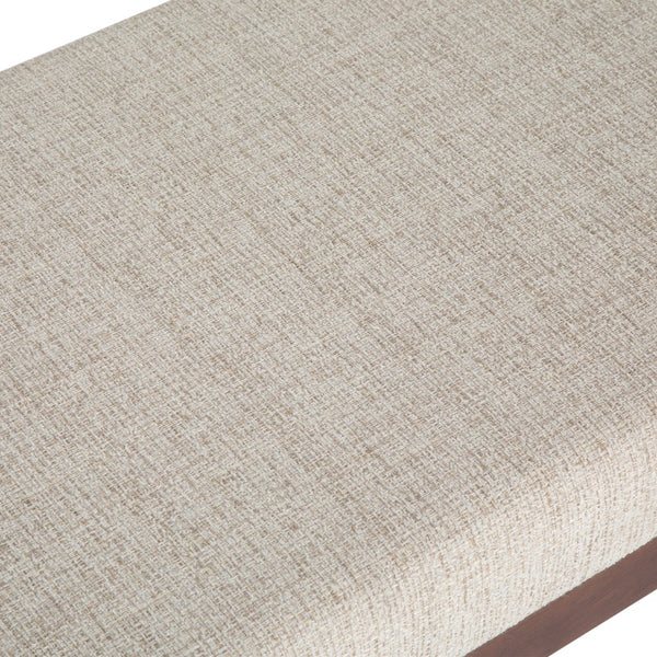 English Elm Chanelle Mid Century Ottoman Bench with Distressed Vegan Faux Leather, Solid Rubberwood Frame, 48" White B136P159225