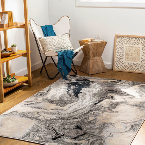 Livabliss Impulse Turkish Machine Woven Polypropylene Plush Area Rug for Modern Living Spaces Gray, Light Bei 8'10" x 12' IPS2300-81012
