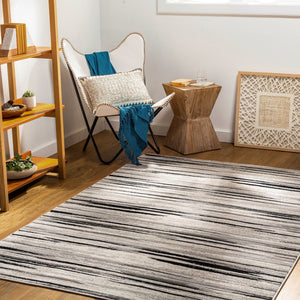 Livabliss Impulse Machine Woven Turkish Polypropylene Rug with High Low Pile for Modern Rooms Black, Charcoal 5'3" x 7'3" IPS2303-5373