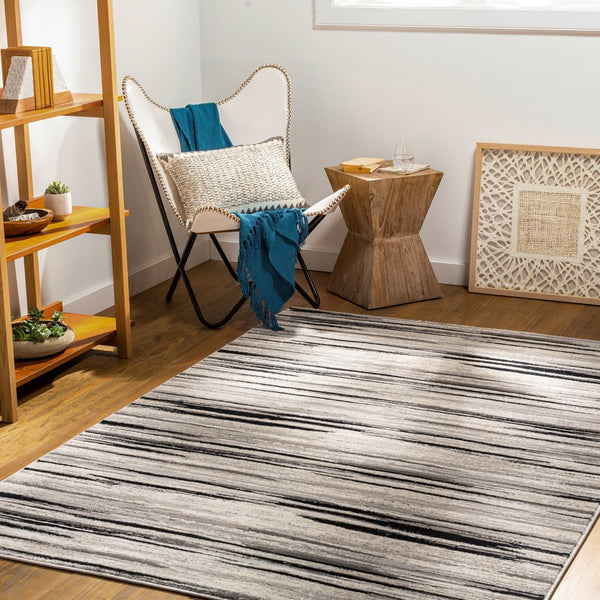Livabliss Impulse Machine Woven Turkish Polypropylene Rug with High Low Pile for Modern Rooms Black, Charcoal 5'3" x 7'3" IPS2303-5373