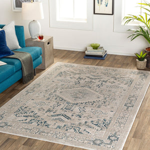 Livabliss Impulse Machine Woven Polypropylene Area Rug with Traditional Pattern for Entryway or Bedroom Deep Teal, Taup 8'10" x 12' IPS2307-81012