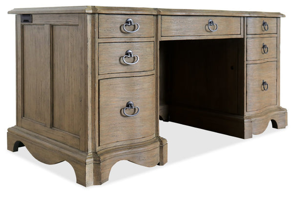 Hooker Furniture Corsica Acacia Executive Desk With 7 Drawers, Rustic Mediterranean Finish, Locking File Storage Light Wood 5180-10660