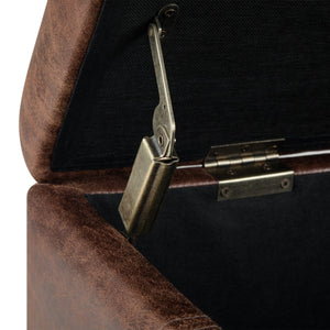 English Elm Dover Storage Ottoman Bench - Stylish Distressed Umber Brown Faux Leather With Hidden Storage B136P159041