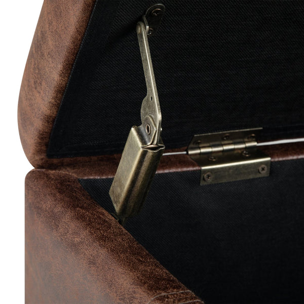 English Elm Dover Storage Ottoman Bench - Stylish Distressed Umber Brown Faux Leather With Hidden Storage B136P159041