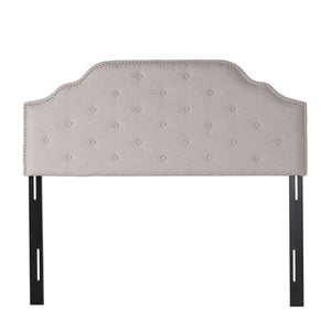 English Elm Tufted Queen Headboard with Nailhead Trim Solid Wood Frame and Adjustable Metal Legs Light Grey 57877.00LGRY
