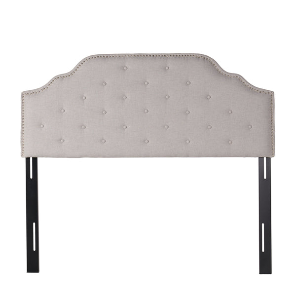 English Elm Tufted Queen Headboard with Nailhead Trim Solid Wood Frame and Adjustable Metal Legs Light Grey 57877.00LGRY