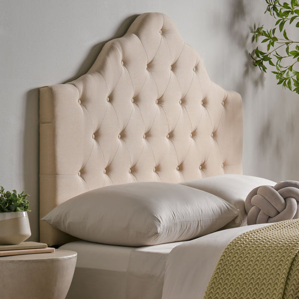 English Elm Christopher Knight Home® - Tufted Cloud-Shaped Upholstered Headboard Queen with Button Detail, Tall Solid Wood Frame & Metal Legs Beige 59024.00BEI