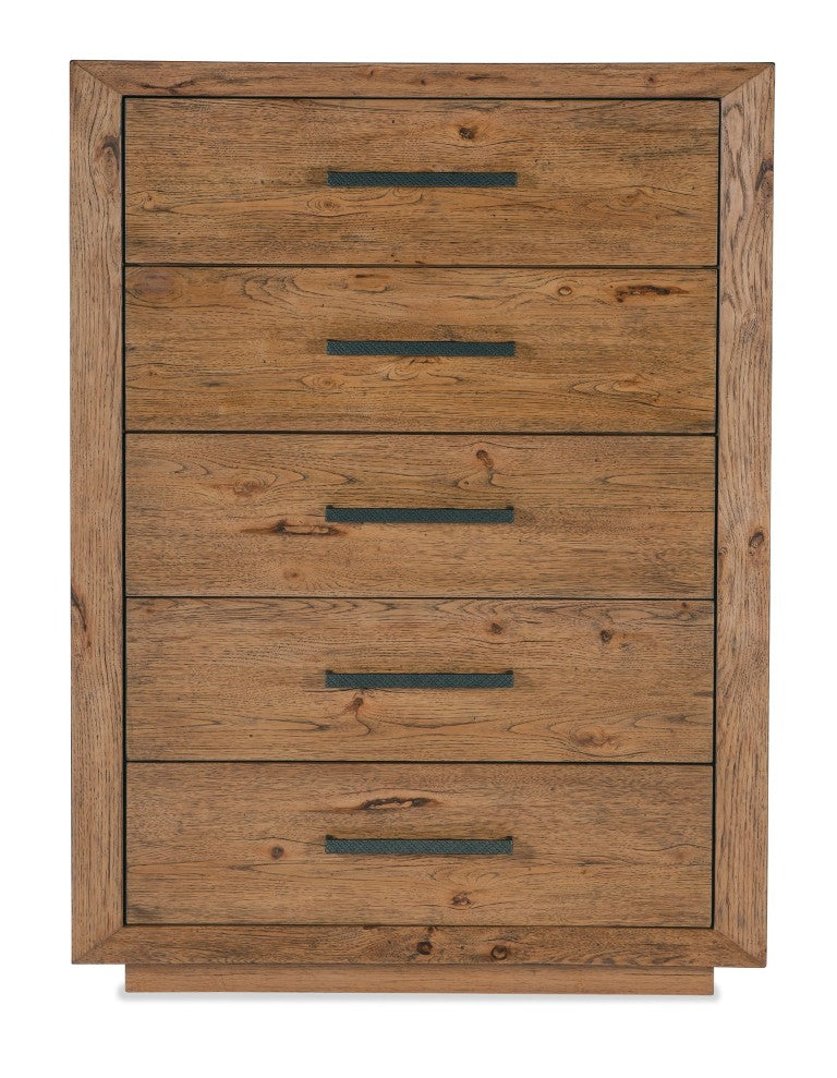 Hooker Furniture Big Sky Five Drawer Chest Vintage Natural Pecky Hickory Dresser With Cedar Lined Drawer, Self-Closing Pulls (96) 6700-90010-80