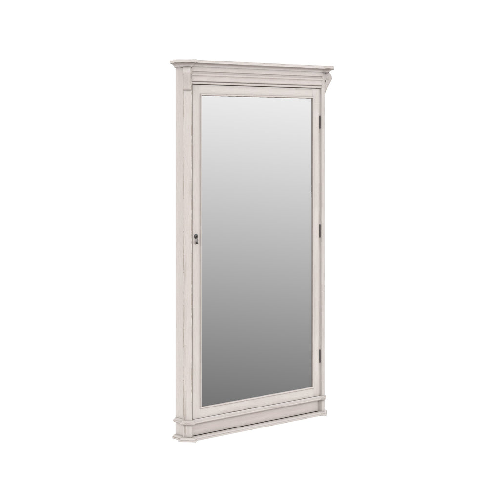 A.R.T. Furniture Alcove Floor Mirror With Jewelry Storage - Belgian Ivory Finish, Felt Interior & Antique Brass Hooks White Acacia Solids,Maple Veneers,Mirror 321123-2817