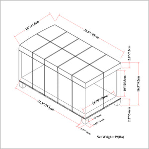 English Elm Amelia Storage Ottoman Bench with Hidden Compartment, Nailhead Trim, Stitched Faux Leather Seat Beige B136P159107