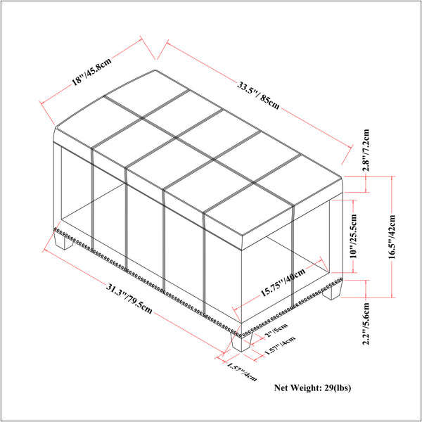 English Elm Amelia Storage Ottoman Bench with Hidden Compartment, Nailhead Trim, Stitched Faux Leather Seat Beige B136P159107