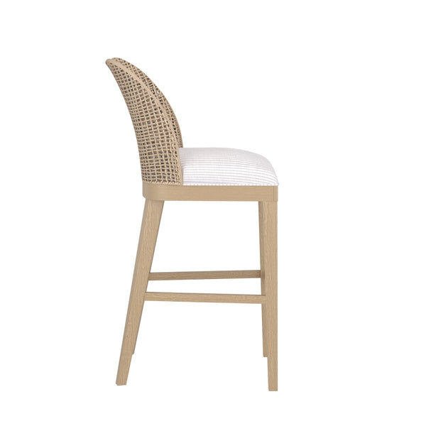 A.R.T. Furniture Frame Bar Stool - Modern Woven Sling Back Design With Natural Cane And Striking Upholstered Seat Brown Material(S), Ash & Poplar Solid,Plank,Effect Flakey & Quarter,Sawn Oak Veneer,Cane,Foam,Fabric 278208-2335bl