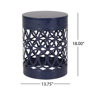 English Elm Outdoor Powder-coated Iron End Table with Geometric Cutout Design for Patio Lounging Navy Blue 73607.00NBLU
