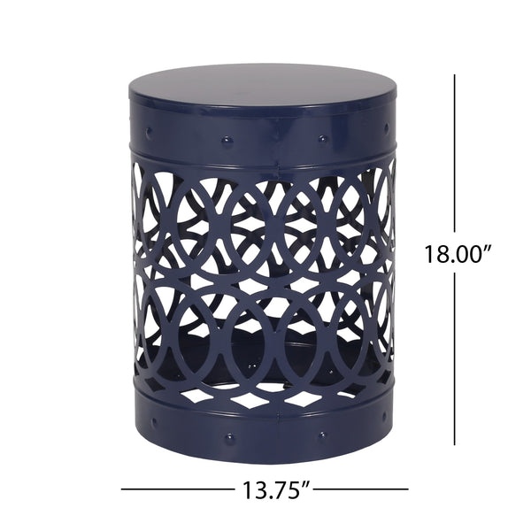 English Elm Outdoor Powder-coated Iron End Table with Geometric Cutout Design for Patio Lounging Navy Blue 73607.00NBLU