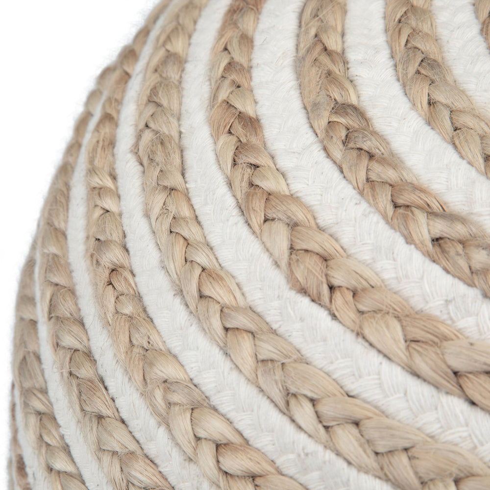 English Elm Yolanda Handcrafted Round Pouf in Natural Beige – Cotton & Jute Woven Accent Ottoman, 20" D x 14" H B136P159336