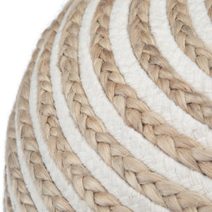 English Elm Yolanda Handcrafted Round Pouf in Natural Beige – Cotton & Jute Woven Accent Ottoman, 20" D x 14" H B136P159336