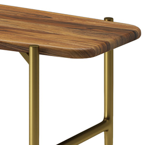 English Elm Wagner Handcrafted Acacia Wood Bench with Antique Brass Metal Legs, Natural Finish, Mid-Century Style B136P159646