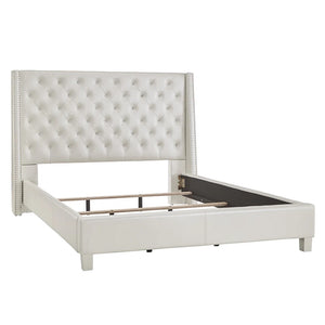 Homelegance By Top-Line Vaughn Faux Leather Crystal Tufted Bed Ivory White Faux Leather