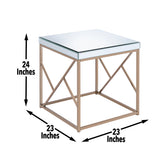 Steve Silver Evelyn White End Table - Mirror Top Iron Base in Copper Chrome - Contemporary Styling - 23x23x24