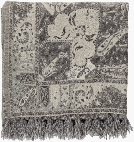 Surya Indira 50"W X 70"L Throw - Elegant Global Design, Durable Wool, Perfect For Adding Eclectic Charm! Charcoal Wool,Wool Iri1003-5070