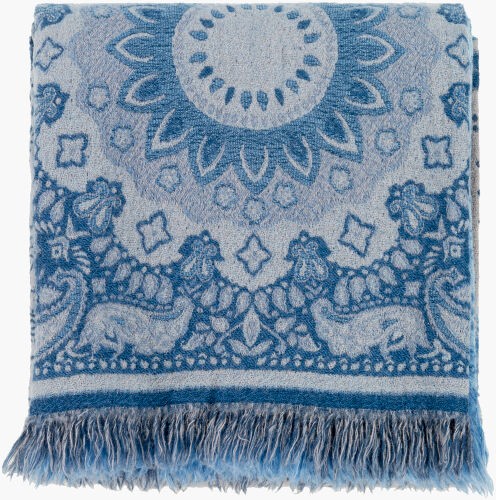 Surya Indira 50"W X 70"L Throw - Elegant Global Design, Durable Wool, Perfect For Adding Eclectic Charm! Denim Wool Iri1004-5070