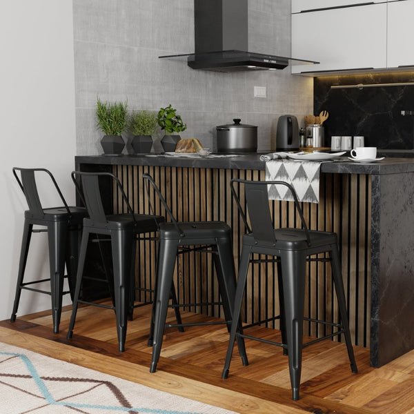 English Elm Rayne 24" Metal Counter Height Stool Set Of 4 - Stylish Black Industrial Seating For Home & Bar B136P159486-GIGA