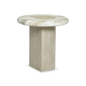 Bernhardt Bernhardt Arcadia Rustic-Modern Accent Table With Faux Stone Top, Sculptural Oak Base, 20" Square 334111