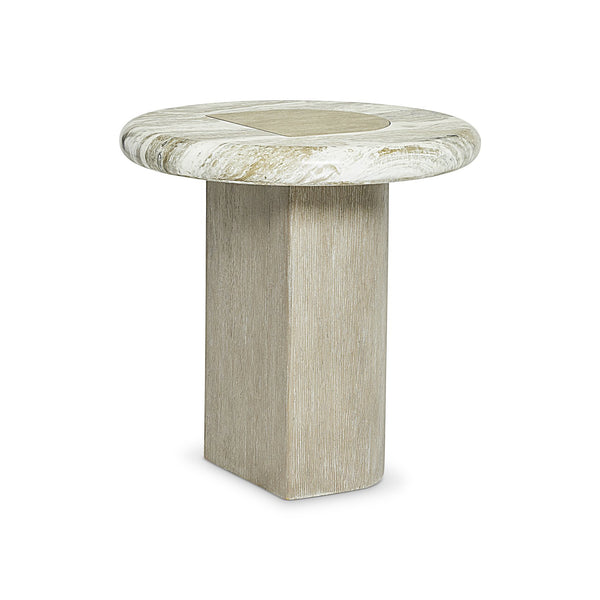 Bernhardt Bernhardt Arcadia Rustic-Modern Accent Table With Faux Stone Top, Sculptural Oak Base, 20" Square 334111