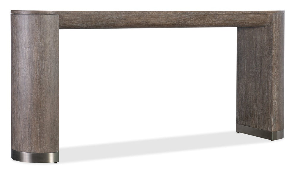 Hooker Furniture Modern Mood Console Table With Rounded Rectangle Silhouette, Oak Veneer, Pewter Accents, Streamlined Style Medium Brown 6850-80251-89