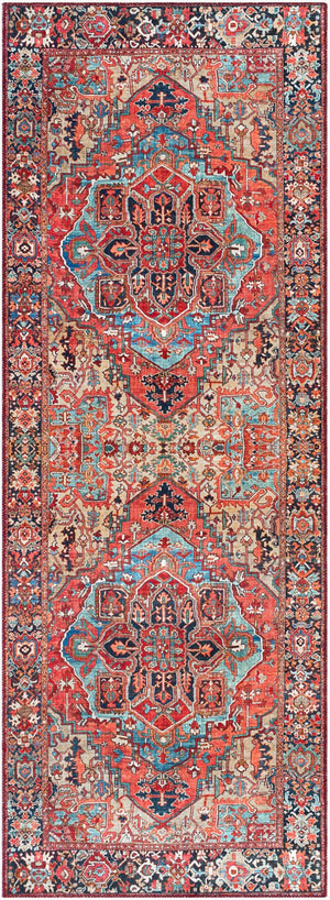 Livabliss Iris Traditional Flatweave Polyester Area Rug for Large Living and Dining Spaces Red, Ink Blue 2'7" x 20' IRS2310-2720