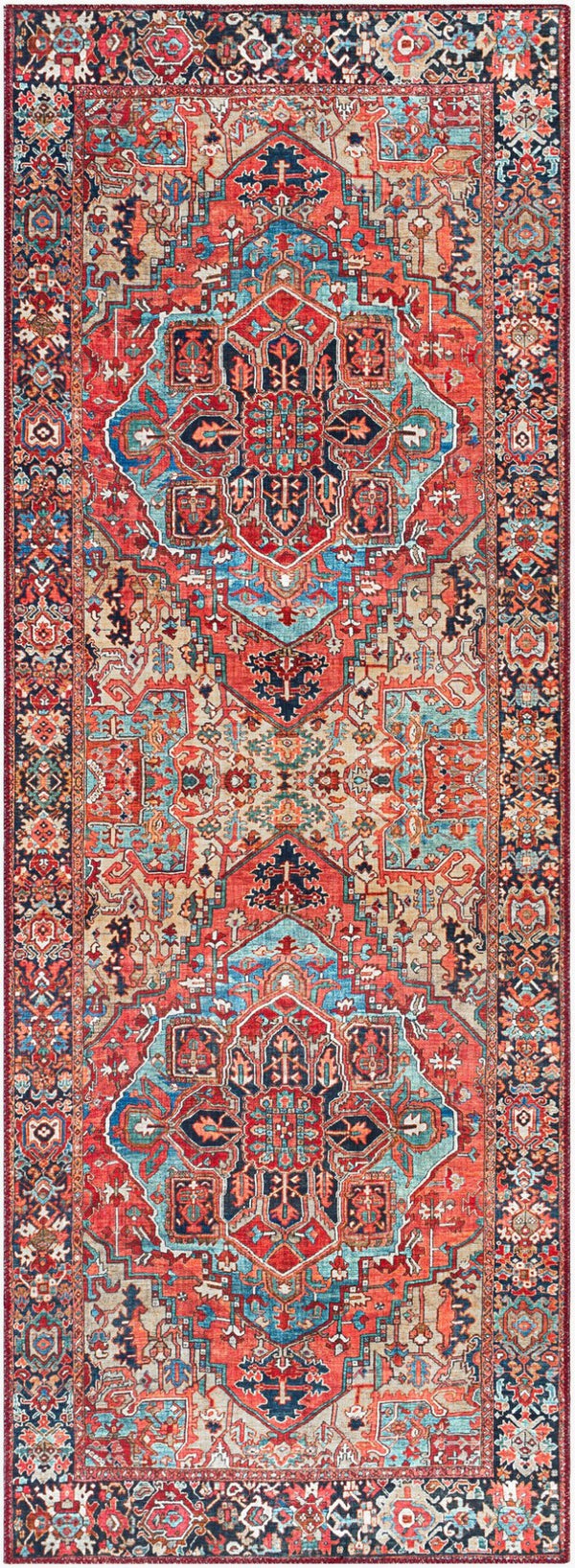 Livabliss Iris Traditional Flatweave Polyester Area Rug for Large Living and Dining Spaces Red, Ink Blue 2'7" x 20' IRS2310-2720