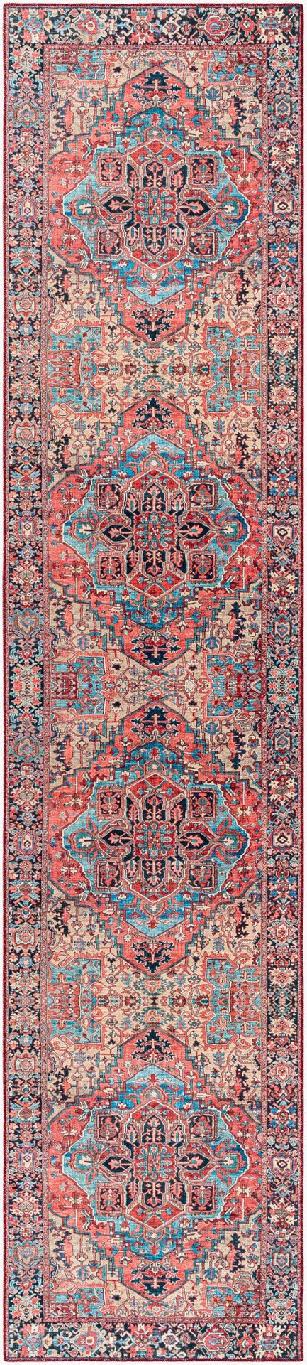 Livabliss Iris Traditional Flatweave Polyester Area Rug for Large Living and Dining Spaces Red, Ink Blue 2'7" x 12' IRS2310-2712