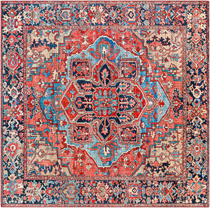 Livabliss Iris Traditional Flatweave Polyester Area Rug for Large Living and Dining Spaces Red, Ink Blue 3'11" x 3'11" IRS2310-4SQ