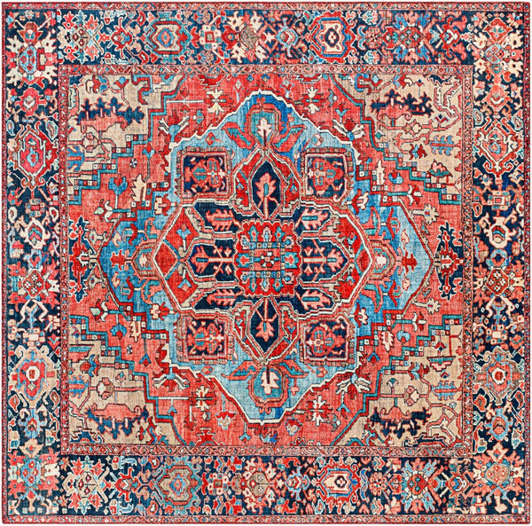 Livabliss Iris Traditional Flatweave Polyester Area Rug for Large Living and Dining Spaces Red, Ink Blue 3'11" x 3'11" IRS2310-4SQ