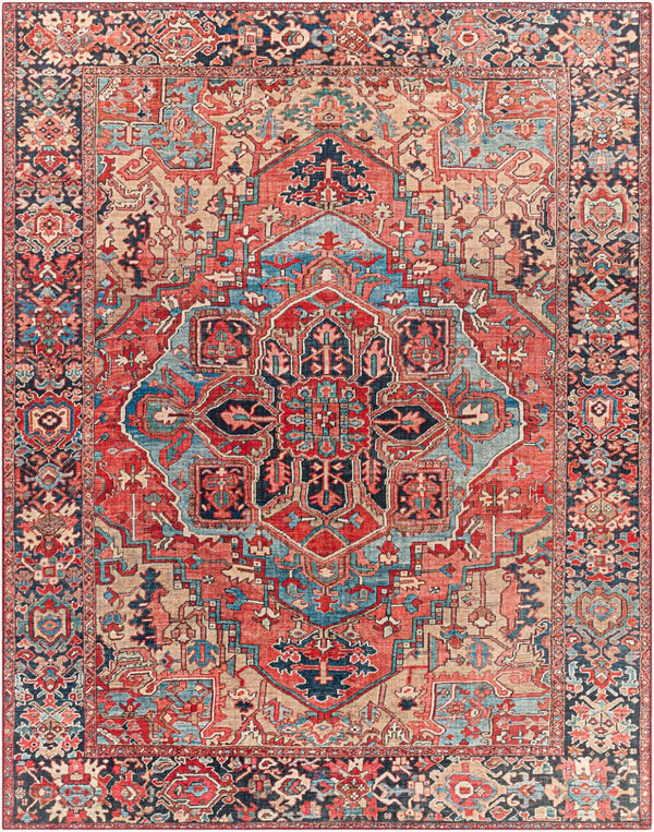 Livabliss Iris Traditional Flatweave Polyester Area Rug for Large Living and Dining Spaces Red, Ink Blue 7'6" x 9'6" IRS2310-7696