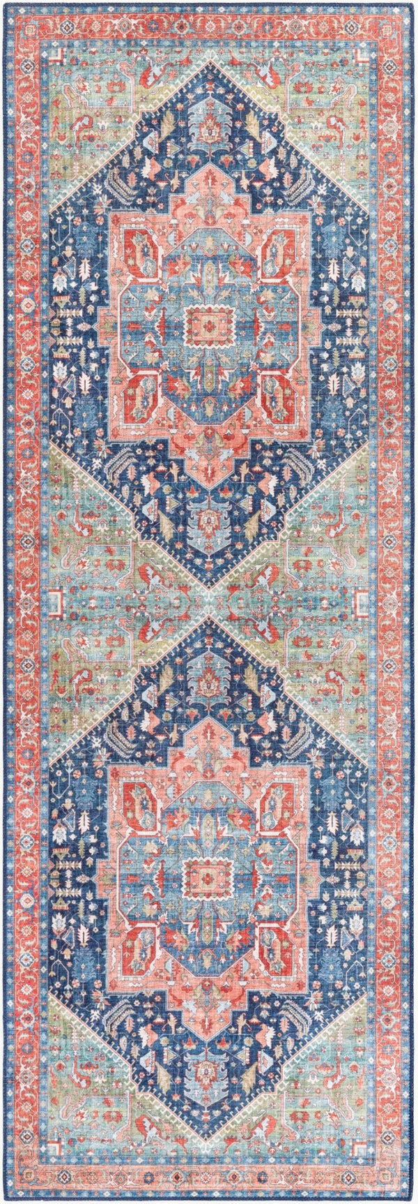 Livabliss Iris Floral Machine Woven Polyester Accent Rug for Entryway Bathroom or Bedroom Navy, Peach 2'7" x 7'7" IRS2312-2676