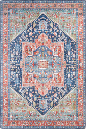 Livabliss Iris Floral Machine Woven Polyester Accent Rug for Entryway Bathroom or Bedroom Navy, Peach 8'10" x 12' IRS2312-912