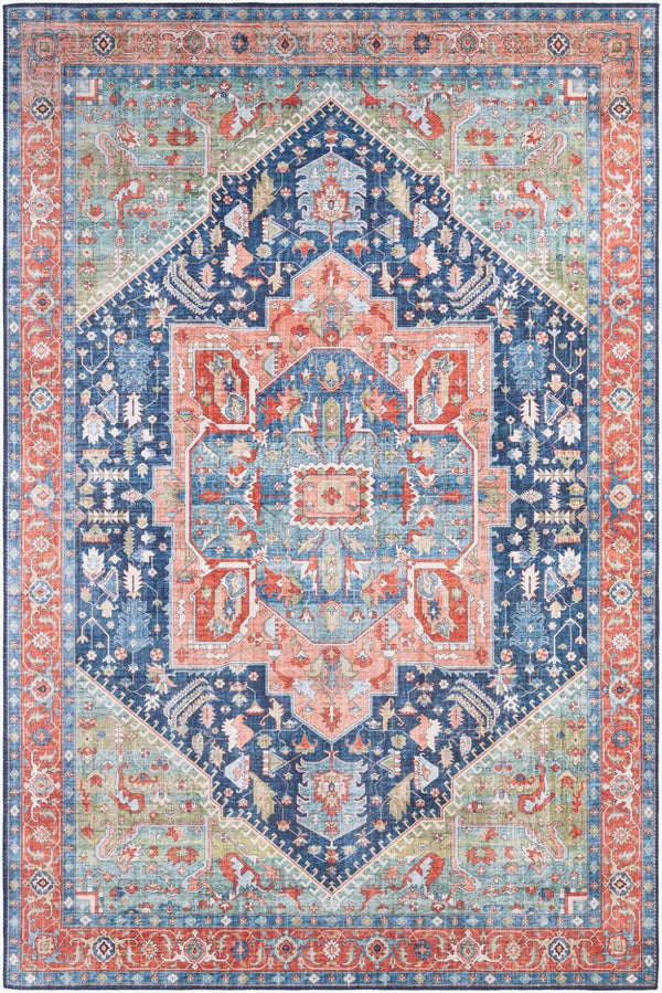 Livabliss Iris Floral Machine Woven Polyester Accent Rug for Entryway Bathroom or Bedroom Navy, Peach 8'10" x 12' IRS2312-912