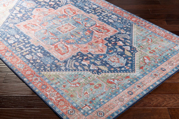 Livabliss Iris Floral Machine Woven Polyester Accent Rug for Entryway Bathroom or Bedroom Navy, Peach 7'6" x 9'6" IRS2312-7696