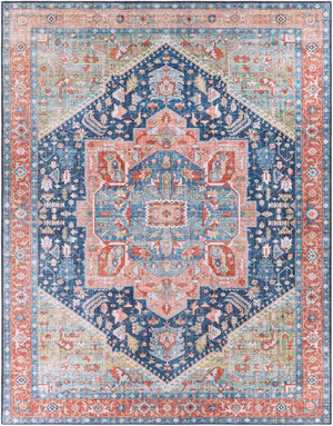 Livabliss Iris Floral Machine Woven Polyester Accent Rug for Entryway Bathroom or Bedroom Navy, Peach 7'6" x 9'6" IRS2312-7696
