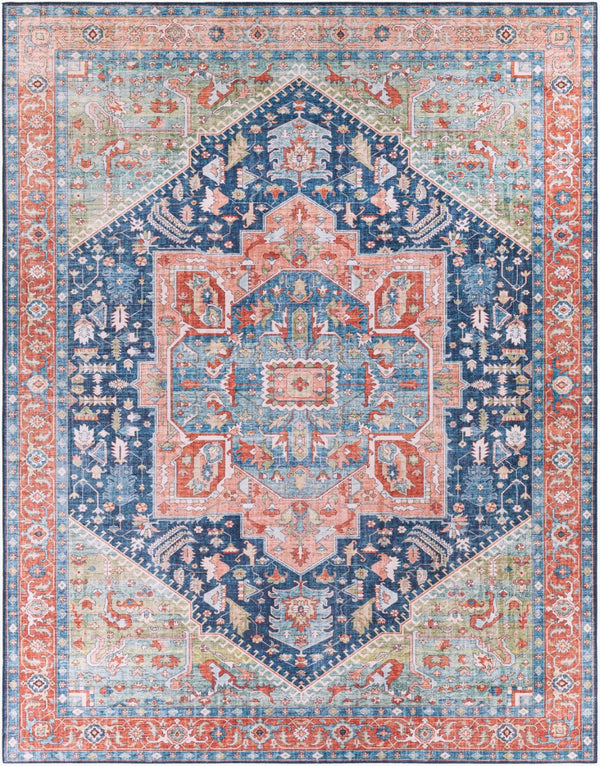 Livabliss Iris Floral Machine Woven Polyester Accent Rug for Entryway Bathroom or Bedroom Navy, Peach 7'6" x 9'6" IRS2312-7696