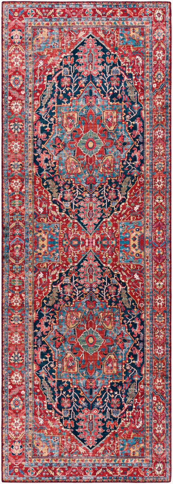Livabliss Iris Flatweave Polyester Area Rug Traditional Pattern for Entryway or Bedside Accent Dark Blue, Ligh 2'7" x 7'7" IRS2316-2676