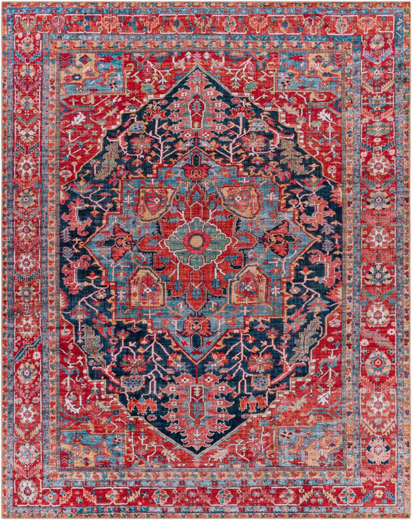 Livabliss Iris Flatweave Polyester Area Rug Traditional Pattern for Entryway or Bedside Accent Dark Blue, Ligh 7'6" x 9'6" IRS2316-7696