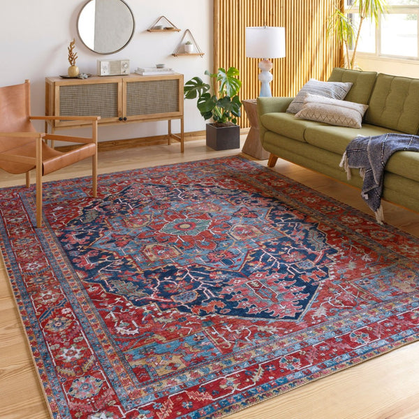 Livabliss Iris Flatweave Polyester Area Rug Traditional Pattern for Entryway or Bedside Accent Dark Blue, Ligh 2'2" x 3'9" IRS2316-2339