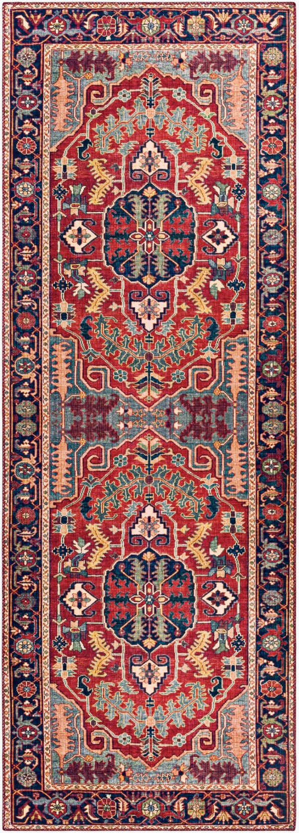 Livabliss Iris Traditional Polyester Accent Rug for Entryways Hearths and High Traffic Spaces Dark Blue, Burg 2'7" x 7'7" IRS2317-2676