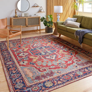 Livabliss Iris Traditional Polyester Accent Rug for Entryways Hearths and High Traffic Spaces Dark Blue, Burg 8'10" x 12' IRS2317-912