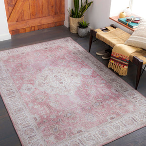 Livabliss Iris Flatweave Polyester Accent Rug Traditional Pattern for Entryways and Kitchen Floors Mauve, Blush 5' x 7'6" IRS2321-576