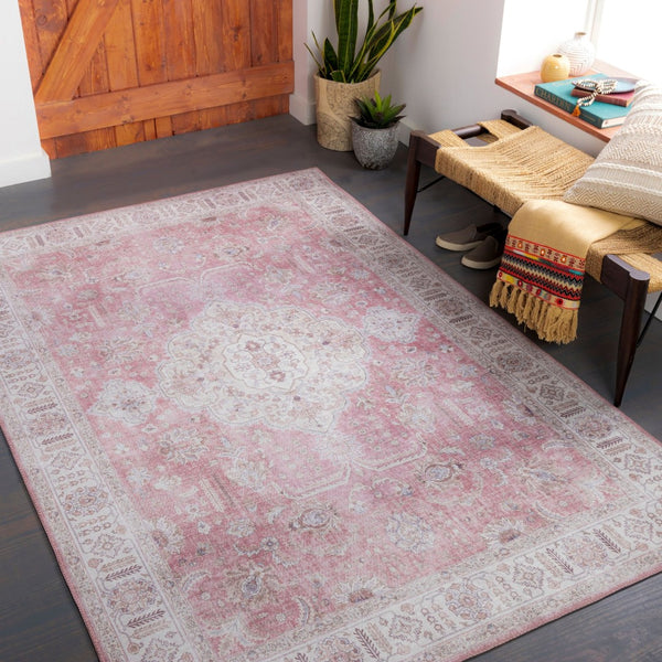 Livabliss Iris Flatweave Polyester Accent Rug Traditional Pattern for Entryways and Kitchen Floors Mauve, Blush 5' x 7'6" IRS2321-576
