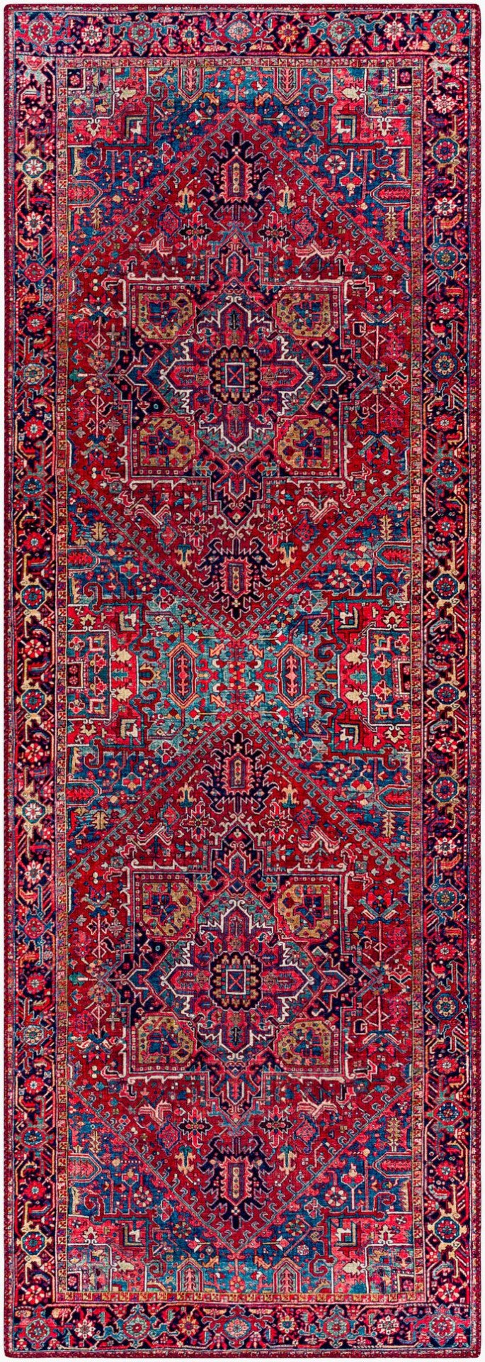 Livabliss Iris Traditional Pattern Machine Woven Polyester Accent Rug for Entryway or Bedside Dark Blue, Red 2'7" x 7'7" IRS2330-2676