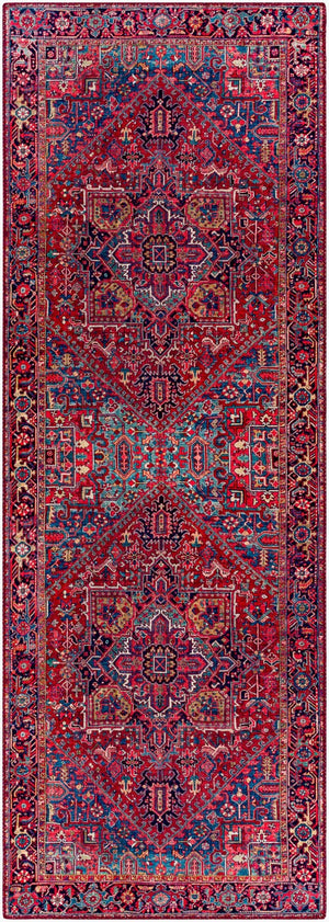 Livabliss Iris Traditional Pattern Machine Woven Polyester Accent Rug for Entryway or Bedside Dark Blue, Red 2'7" x 7'7" IRS2330-2676
